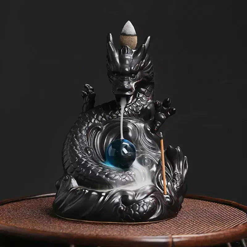 Dragon’s Charm Incense Burner,Dragon incense burner, Backflow incense holder, Ceramic incense burner, Aromatherapy incense burner, Relaxation incense burner, Meditation incense burner, Smoke waterfall incense burner, Unique incense holder, Gift for incense lovers, Home décor incense burner, Stress relief incense burner, Spiritual incense burner, Handcrafted incense burner