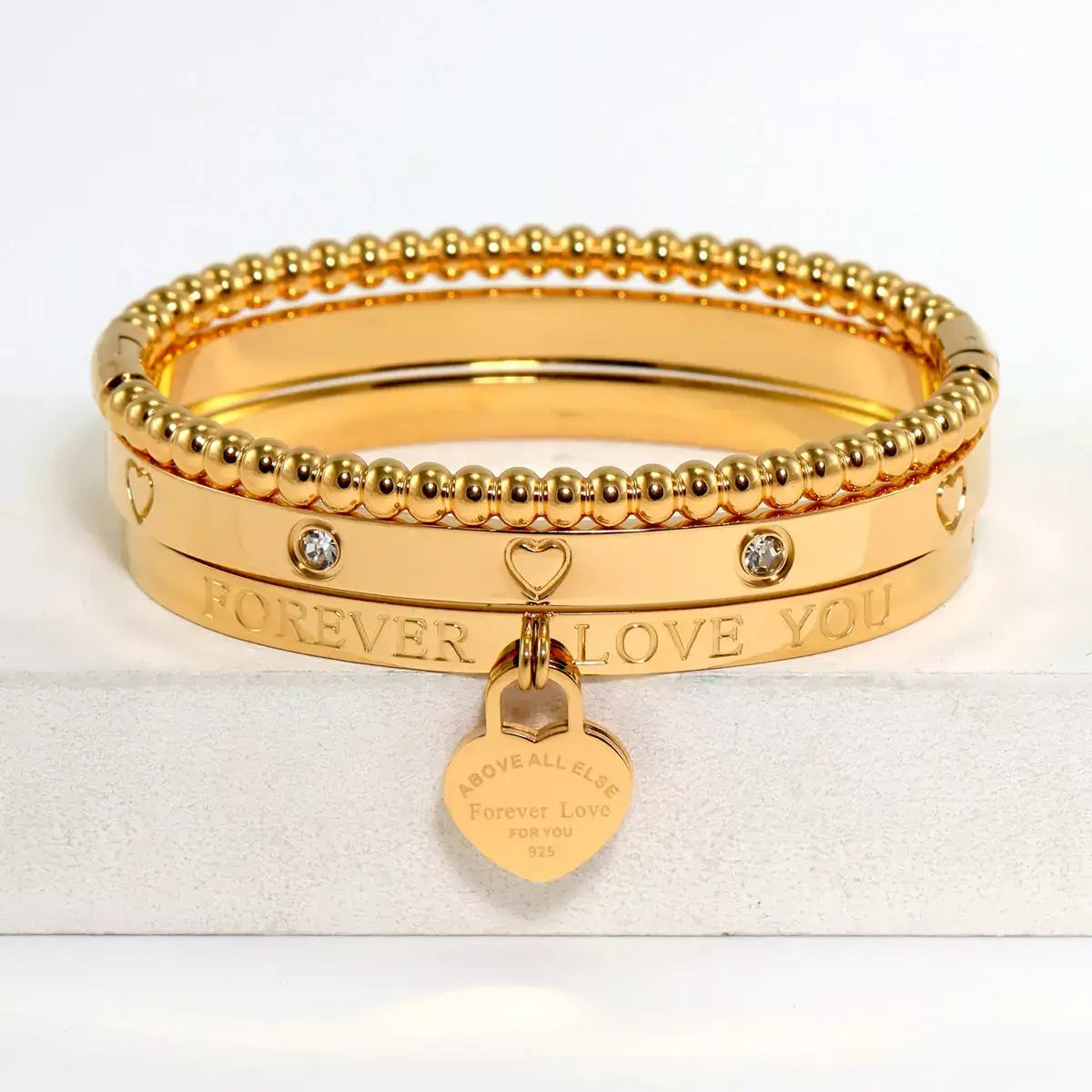 Love Heart Bracelet Set for women, stackable love heart bracelet, stainless steel heart bracelet gift, elegant jewellery for girlfriend, birthday gift bracelet for her, romantic love bracelet set, everyday women’s bracelet, Valentine’s gift jewellery for girlfriend, high-quality love heart bracelet, fashion bracelet for women UK, heart jewellery set for women, jewellery gift for her special occasion, premium love heart bracelet set