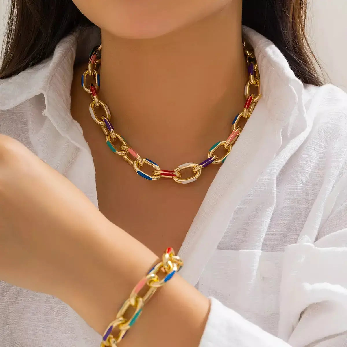 Luna Boho Set, boho jewellery set UK, necklace and bracelet set for women, bohemian choker necklace UK, fashion jewellery set women, trendy jewellery UK, colourful bracelet and necklace set, women’s boho accessories, boho chic jewellery UK, modern bohemian jewellery set