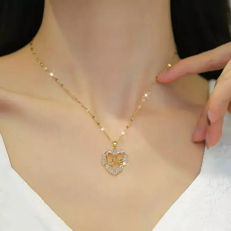 Love Women’s Necklace,love women’s necklace, gold women’s necklace, zircon heart pendant necklace, elegant necklace for her, romantic jewellery gift, stainless steel women’s necklace, timeless women’s jewellery, sparkling heart pendant necklace, delicate necklace for women, anniversary gift necklace, Valentine’s Day gift necklace, luxury women’s jewellery UK