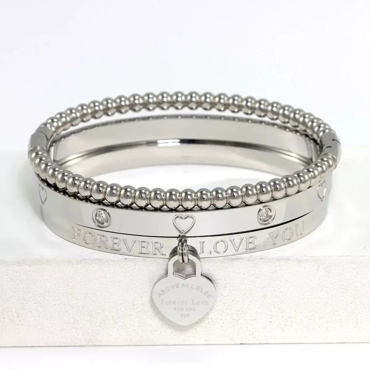 Love Heart Bracelet Set for women, stackable love heart bracelet, stainless steel heart bracelet gift, elegant jewellery for girlfriend, birthday gift bracelet for her, romantic love bracelet set, everyday women’s bracelet, Valentine’s gift jewellery for girlfriend, high-quality love heart bracelet, fashion bracelet for women UK, heart jewellery set for women, jewellery gift for her special occasion, premium love heart bracelet set