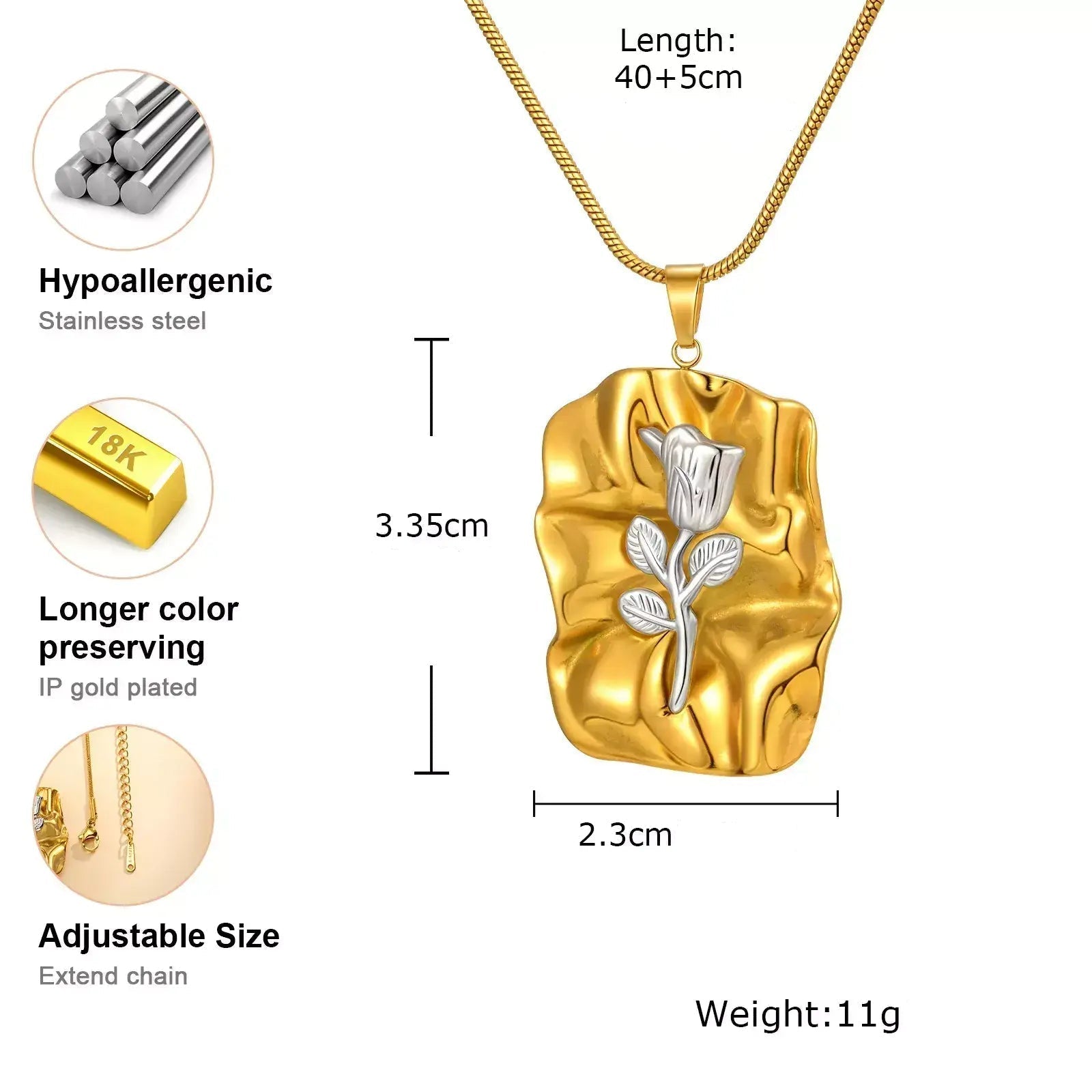 Square Rose Flower Pendant Necklace, Luxury Vintage Jewellery UK, Rose Flower Pendant Necklace, Stainless Steel Women’s Necklace, Silver and Gold Pendant Necklace, Elegant Vintage Necklace, Luxury jewellery gift UK, Rose pendant gift for her UK