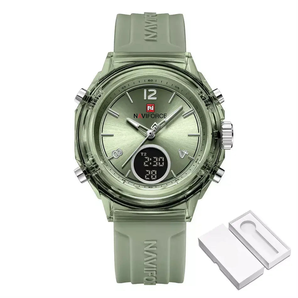 Elegance Dual Display Ladies’ Watch, ladies watch, women’s watches UK, dual display watch, analogue and digital watch, stylish ladies watch, elegant women’s watch, water resistant ladies watch, modern ladies quartz watch, silicone strap ladies watch