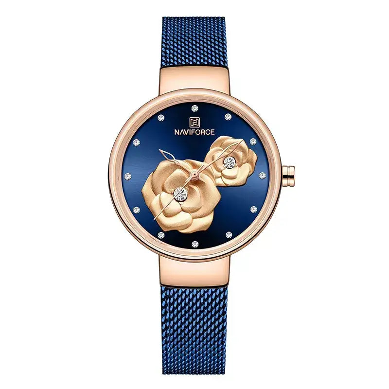 Bloom Elegance Women’s Watch,women’s luxury watch, elegant ladies wristwatch, stainless steel mesh women’s watch, quartz movement ladies watch, waterproof women’s wristwatch, fashion & casual ladies watch, floral design women’s watch, slim dial women’s watch, stylish watch for women UK, ladies gift wristwatch, everyday wear women’s watch, charming girl watch, sophisticated women’s timepiece, affordable luxury women’s watch, best ladies watch UK