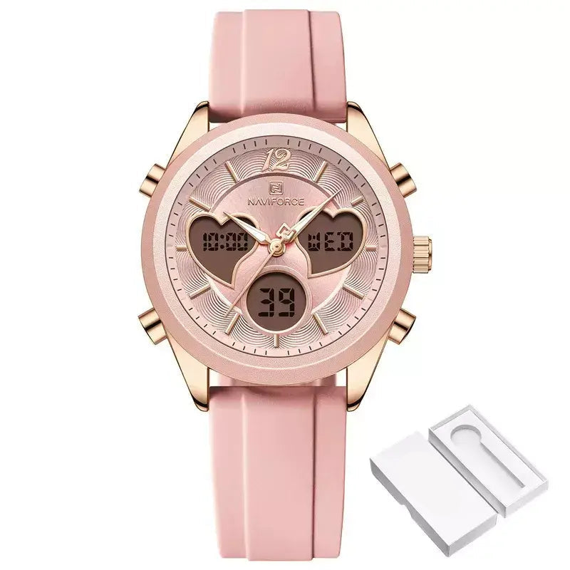 Glam Pulse Ladies’ Watch, ladies watch, women’s watch, ladies wristwatch, elegant ladies watch, fashion ladies watch, luxury women’s watch, quartz ladies watch, waterproof ladies watch, heart shaped ladies watch, silicone strap ladies watch, casual ladies watch, dual display women’s watch, stylish ladies watch, gift watch for women, girls fashion watch