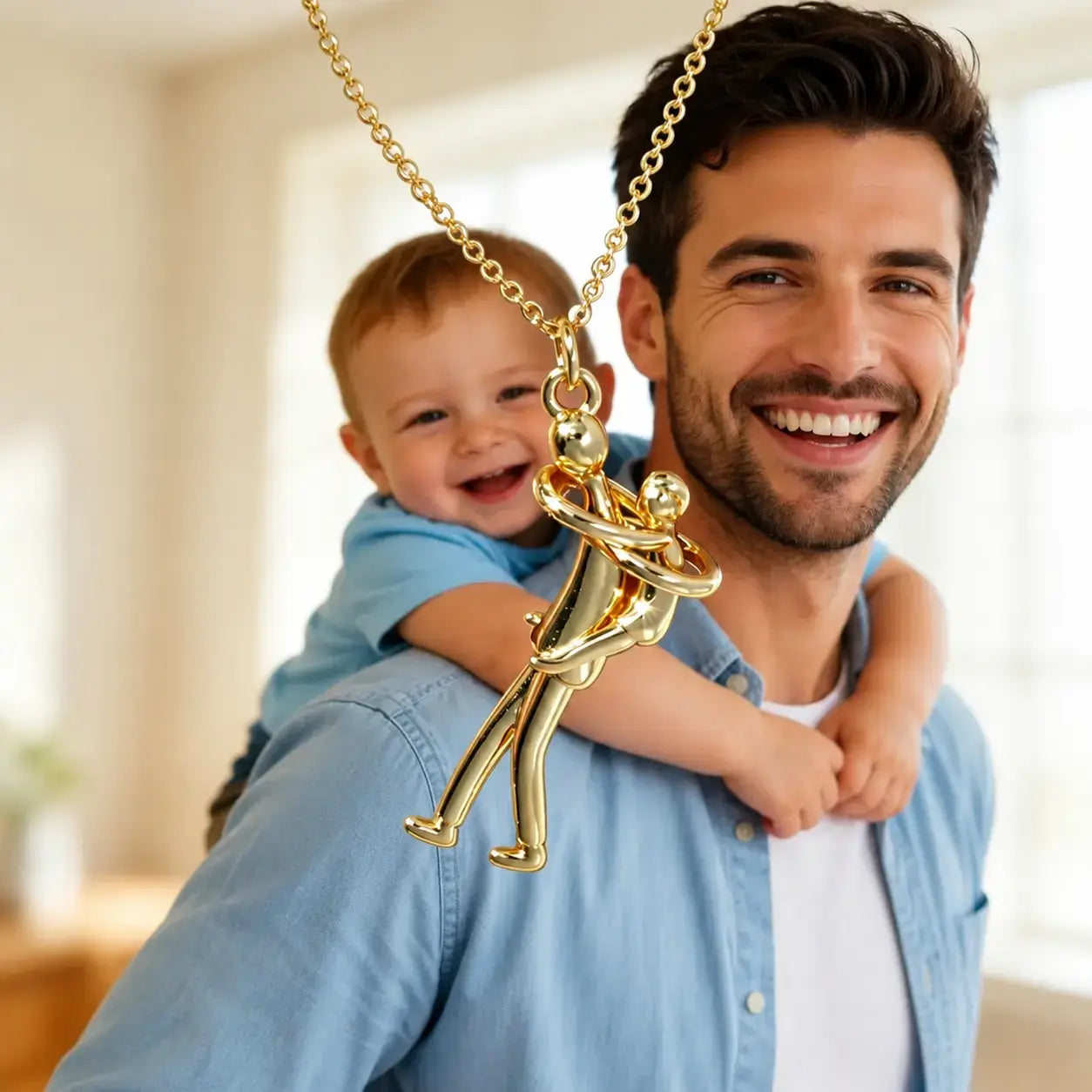 Father & Son Embrace Necklace in Gold – Symbol of Love and Family Bond