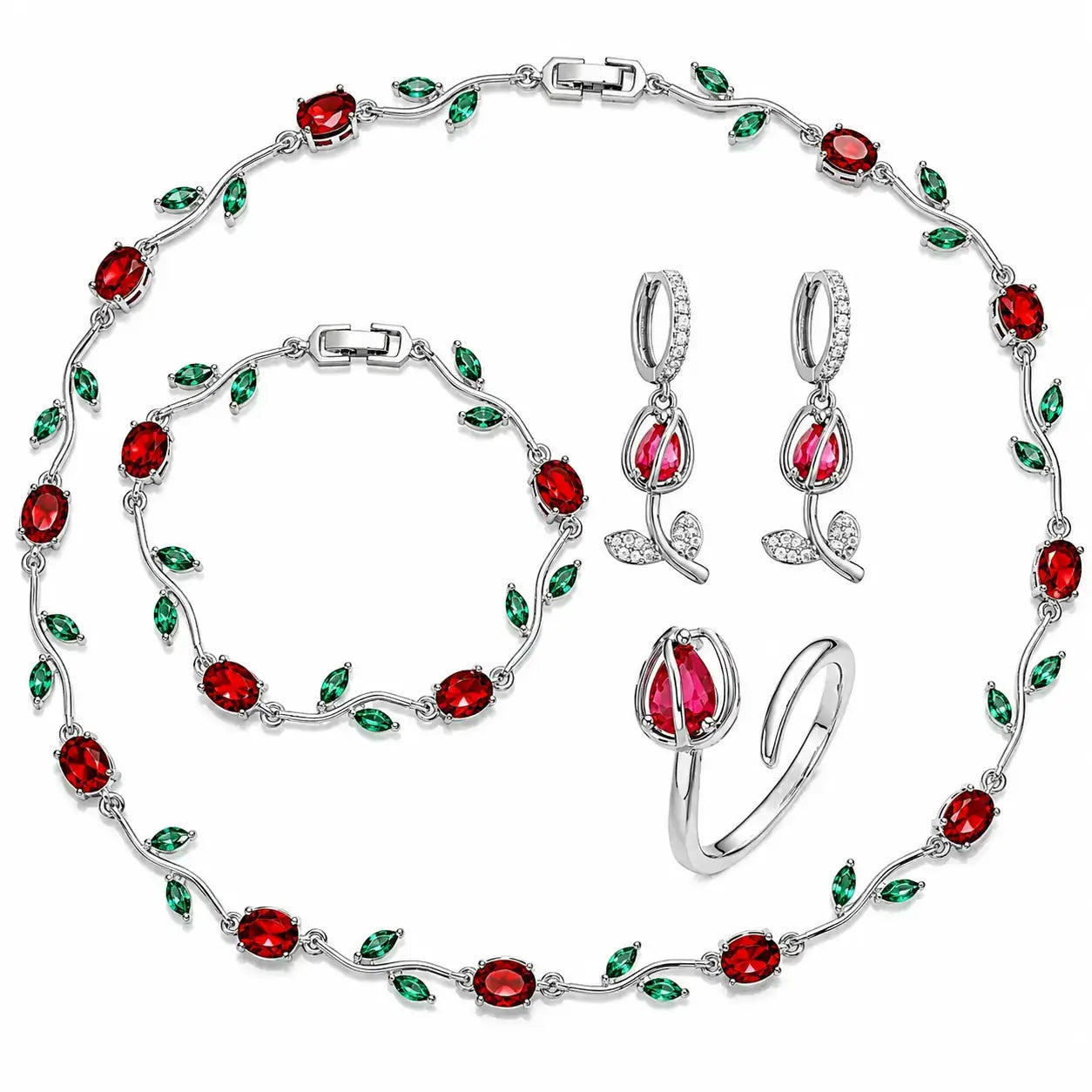 tulip jewellery set, jewellery gift for her, gift for women, luxury jewellery set, women's jewellery set, floral jewellery set, necklace bracelet earrings ring set, premium jewellery gift, elegant jewellery set, jewellery with gift box