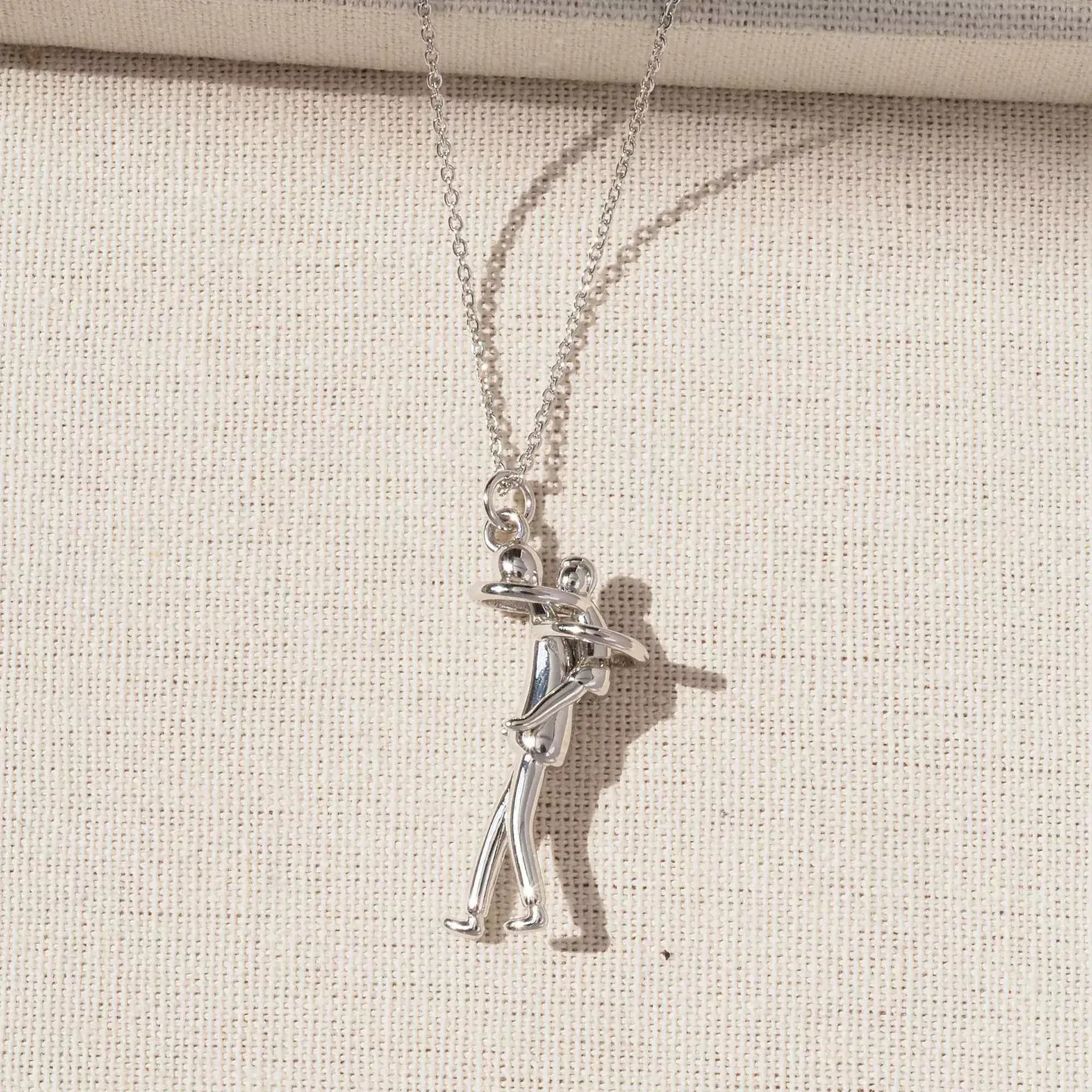 Silver Father & Son Hug Pendant Necklace – Elegant Family Keepsake