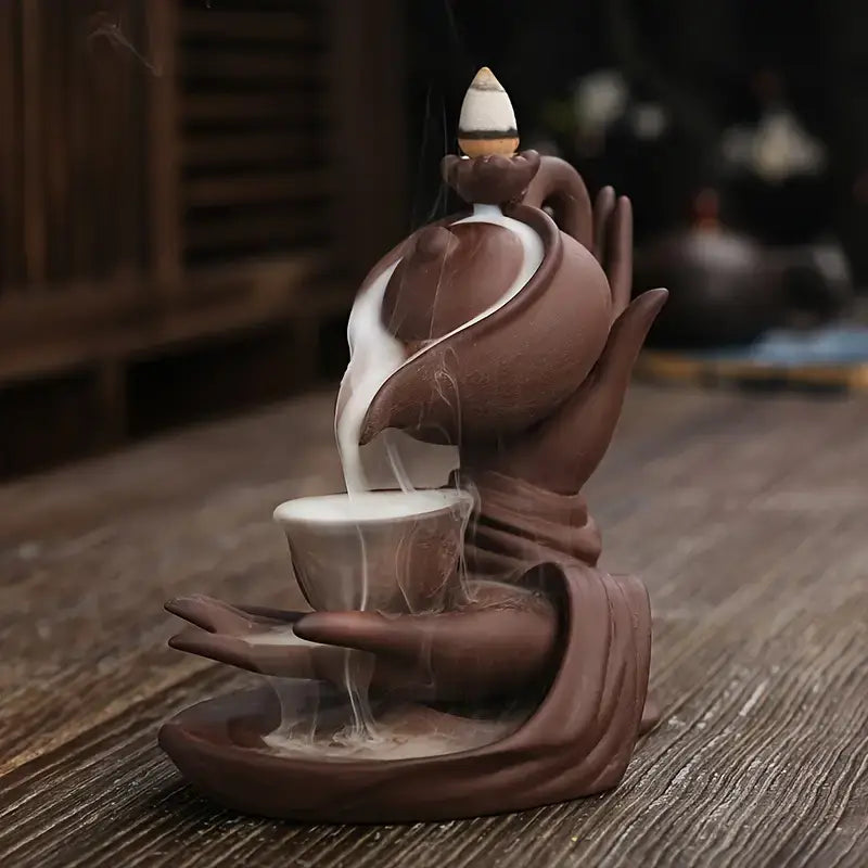 tea kettle incense burner,
backflow incense burner,
ceramic incense holder,
clay incense burner,
smoke waterfall incense burner,
zen incense burner,
meditation incense burner,
home décor incense holder,
aromatherapy incense burner