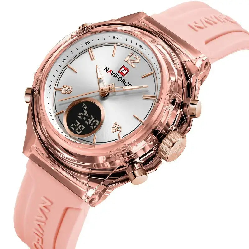 Elegance Dual Display Ladies’ Watch, ladies watch, women’s watches UK, dual display watch, analogue and digital watch, stylish ladies watch, elegant women’s watch, water resistant ladies watch, modern ladies quartz watch, silicone strap ladies watch