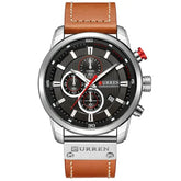 Valen men’s silver and black watch with brown leather strap
