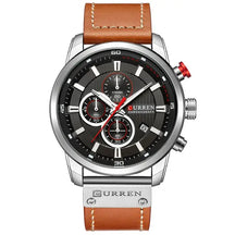 Valen men’s silver and black watch with brown leather strap