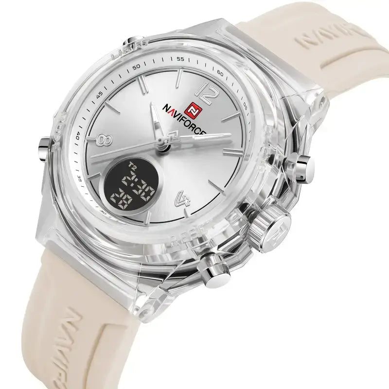 Elegance Dual Display Ladies’ Watch, ladies watch, women’s watches UK, dual display watch, analogue and digital watch, stylish ladies watch, elegant women’s watch, water resistant ladies watch, modern ladies quartz watch, silicone strap ladies watch