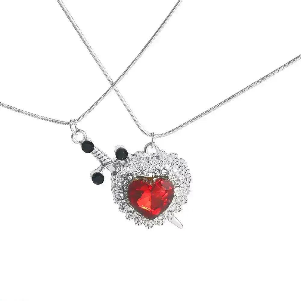 Heart & Sword Zircon Necklace Set,heart and sword necklace, couple necklace set, romantic gift for couples, zircon heart necklace, sword pendant necklace, unisex couple jewelry, gift for him and her, love necklace set, elegant couple necklace, fashion jewelry for couples