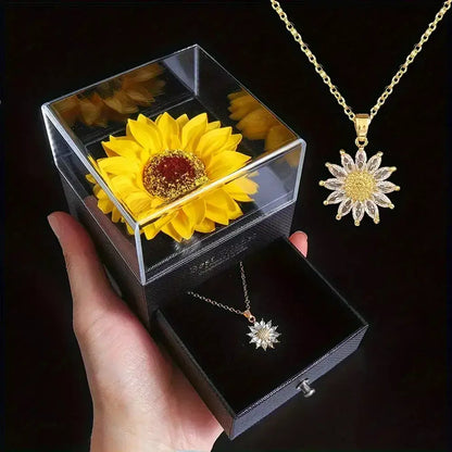 sunflower necklace, women’s necklace, gift for her, positive energy necklace, hope and strength necklace, elegant necklace for women, sunflower jewelry, free gift box necklace, meaningful gift for her, high-quality necklace