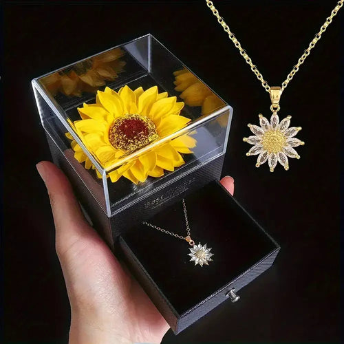 sunflower necklace, women’s necklace, gift for her, positive energy necklace, hope and strength necklace, elegant necklace for women, sunflower jewelry, free gift box necklace, meaningful gift for her, high-quality necklace
