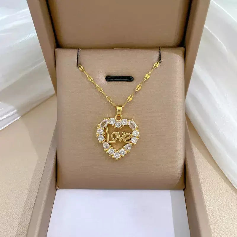 Love Women’s Necklace,love women’s necklace, gold women’s necklace, zircon heart pendant necklace, elegant necklace for her, romantic jewellery gift, stainless steel women’s necklace, timeless women’s jewellery, sparkling heart pendant necklace, delicate necklace for women, anniversary gift necklace, Valentine’s Day gift necklace, luxury women’s jewellery UK