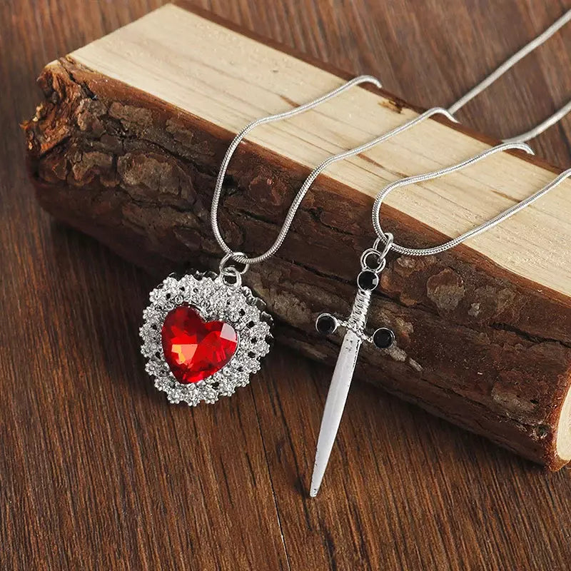 Heart & Sword Zircon Necklace Set - Buy 1, Get 2,
buy heart sword necklace, heart sword necklace UK online, romantic jewellery gift for girlfriend, unique valentine’s gift for her, affordable zircon necklace set, waterproof stainless steel heart necklace, heart sword zircon necklace set, heart and sword pendant meaning, zircon crystal heart necklace, unique couple necklace set, stainless steel romantic jewellery
