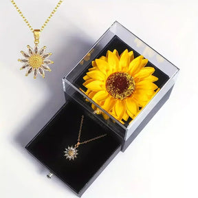 sunflower necklace, women’s necklace, gift for her, positive energy necklace, hope and strength necklace, elegant necklace for women, sunflower jewelry, free gift box necklace, meaningful gift for her, high-quality necklace