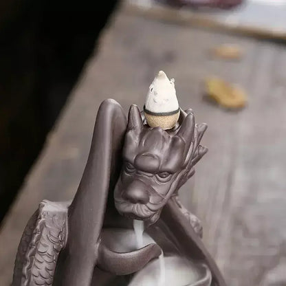 dragon incense burner, backflow incense holder, waterfall incense burner, ceramic incense burner, aromatherapy incense burner, backflow cone incense burner, relaxing incense holder, unique incense burner gift, home decor incense burner, incense burner for meditation, stress relief incense burner, decorative incense burner, incense burner with smoke waterfall, creative incense holder, incense burner for wellbeing
