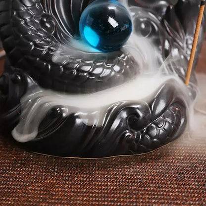 Dragon’s Charm Incense Burner,Dragon incense burner, Backflow incense holder, Ceramic incense burner, Aromatherapy incense burner, Relaxation incense burner, Meditation incense burner, Smoke waterfall incense burner, Unique incense holder, Gift for incense lovers, Home décor incense burner, Stress relief incense burner, Spiritual incense burner, Handcrafted incense burner