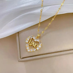 Love Women’s Necklace,love women’s necklace, gold women’s necklace, zircon heart pendant necklace, elegant necklace for her, romantic jewellery gift, stainless steel women’s necklace, timeless women’s jewellery, sparkling heart pendant necklace, delicate necklace for women, anniversary gift necklace, Valentine’s Day gift necklace, luxury women’s jewellery UK