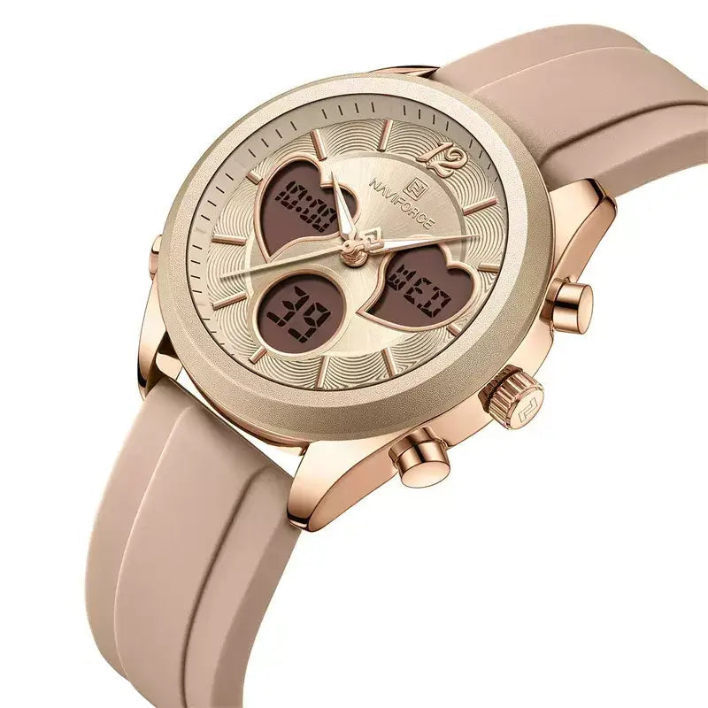 Glam Pulse Ladies’ Watch, ladies watch, women’s watch, ladies wristwatch, elegant ladies watch, fashion ladies watch, luxury women’s watch, quartz ladies watch, waterproof ladies watch, heart shaped ladies watch, silicone strap ladies watch, casual ladies watch, dual display women’s watch, stylish ladies watch, gift watch for women, girls fashion watch