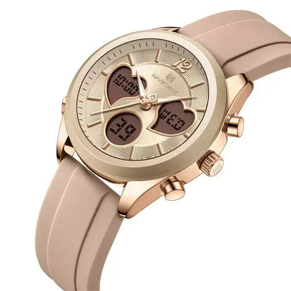 Glam Pulse Ladies’ Watch, ladies watch, women’s watch, ladies wristwatch, elegant ladies watch, fashion ladies watch, luxury women’s watch, quartz ladies watch, waterproof ladies watch, heart shaped ladies watch, silicone strap ladies watch, casual ladies watch, dual display women’s watch, stylish ladies watch, gift watch for women, girls fashion watch