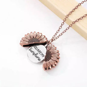 You Are My Sunshine – Sunflower Pendant Necklace,sunflower necklace, sunflower pendant, daisy chain necklace, floral pendant jewellery, friendship necklace, gift for best friend, meaningful necklace, engraved locket necklace, gift for her, sentimental gift for girlfriend, birthday gift for best friend, jewellery for loved ones, personalised necklace UK, heart necklace for her, boho necklace, bohemian jewellery, delicate pendant necklace, stainless steel necklace, everyday jewellery UK