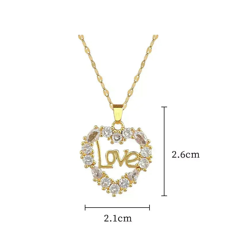 Love Women’s Necklace,love women’s necklace, gold women’s necklace, zircon heart pendant necklace, elegant necklace for her, romantic jewellery gift, stainless steel women’s necklace, timeless women’s jewellery, sparkling heart pendant necklace, delicate necklace for women, anniversary gift necklace, Valentine’s Day gift necklace, luxury women’s jewellery UK