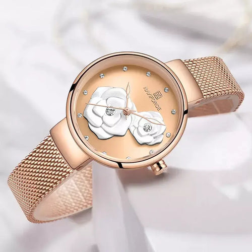 Bloom Elegance Women’s Watch,women’s luxury watch, elegant ladies wristwatch, stainless steel mesh women’s watch, quartz movement ladies watch, waterproof women’s wristwatch, fashion & casual ladies watch, floral design women’s watch, slim dial women’s watch, stylish watch for women UK, ladies gift wristwatch, everyday wear women’s watch, charming girl watch, sophisticated women’s timepiece, affordable luxury women’s watch, best ladies watch UK