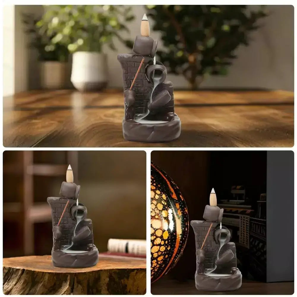 Auralis Flow Incense Holder,
Incense burner,
Backflow incense,
Ceramic incense holder,
Incense cone,
Yoga accessories,
Meditation tools,
Aromatherapy,
Home decor,
Relaxation,
Handmade