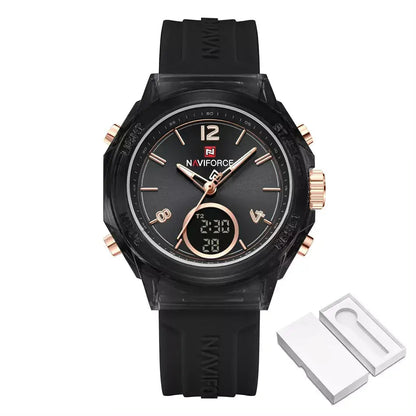 Elegance Dual Display Ladies’ Watch, ladies watch, women’s watches UK, dual display watch, analogue and digital watch, stylish ladies watch, elegant women’s watch, water resistant ladies watch, modern ladies quartz watch, silicone strap ladies watch