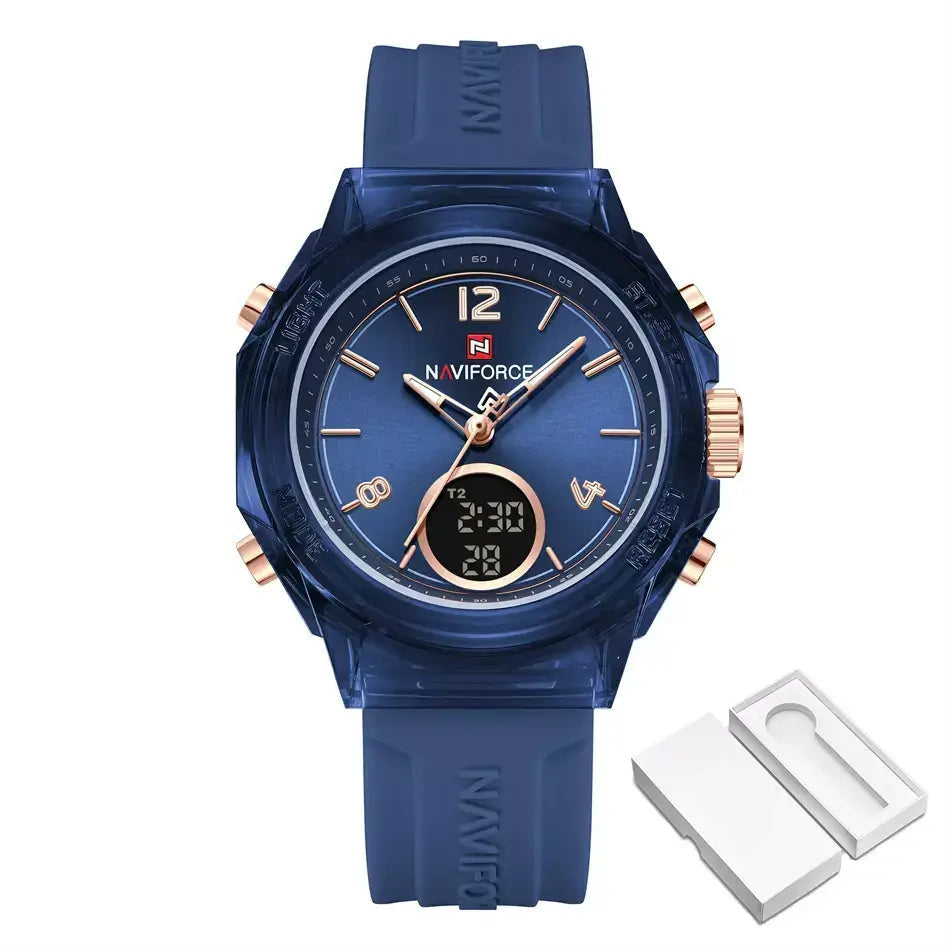 Elegance Dual Display Ladies’ Watch, ladies watch, women’s watches UK, dual display watch, analogue and digital watch, stylish ladies watch, elegant women’s watch, water resistant ladies watch, modern ladies quartz watch, silicone strap ladies watch