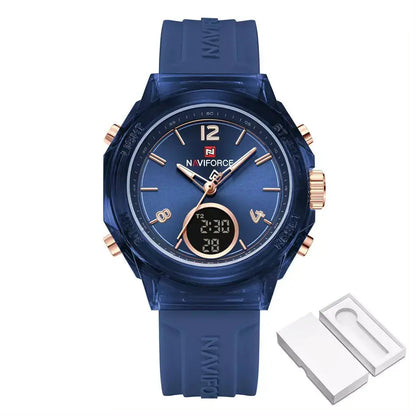 Elegance Dual Display Ladies’ Watch, ladies watch, women’s watches UK, dual display watch, analogue and digital watch, stylish ladies watch, elegant women’s watch, water resistant ladies watch, modern ladies quartz watch, silicone strap ladies watch