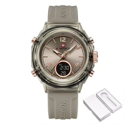 Elegance Dual Display Ladies’ Watch, ladies watch, women’s watches UK, dual display watch, analogue and digital watch, stylish ladies watch, elegant women’s watch, water resistant ladies watch, modern ladies quartz watch, silicone strap ladies watch