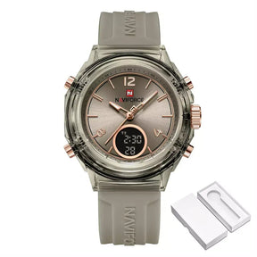 Elegance Dual Display Ladies’ Watch, ladies watch, women’s watches UK, dual display watch, analogue and digital watch, stylish ladies watch, elegant women’s watch, water resistant ladies watch, modern ladies quartz watch, silicone strap ladies watch