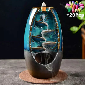 backflow incense burner, smoke waterfall incense holder, ceramic incense burner, feng shui ornament, aromatherapy decor, air purifier, zen gift, meditation decoration, decorative incense burner, free incense cones, meditation incense holder, elegant home decor, smoke cascade burner, relaxation accessory, indoor aromatherapy burner