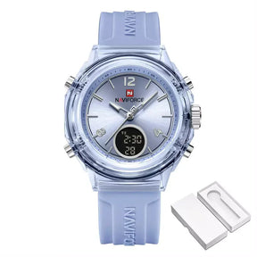 Elegance Dual Display Ladies’ Watch, ladies watch, women’s watches UK, dual display watch, analogue and digital watch, stylish ladies watch, elegant women’s watch, water resistant ladies watch, modern ladies quartz watch, silicone strap ladies watch