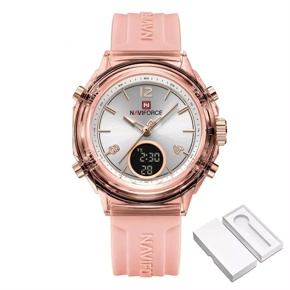 Elegance Dual Display Ladies’ Watch, ladies watch, women’s watches UK, dual display watch, analogue and digital watch, stylish ladies watch, elegant women’s watch, water resistant ladies watch, modern ladies quartz watch, silicone strap ladies watch