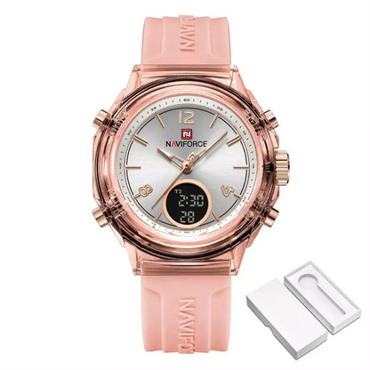 Elegance Dual Display Ladies’ Watch, ladies watch, women’s watches UK, dual display watch, analogue and digital watch, stylish ladies watch, elegant women’s watch, water resistant ladies watch, modern ladies quartz watch, silicone strap ladies watch