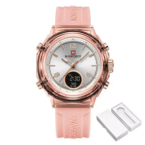 Elegance Dual Display Ladies’ Watch, ladies watch, women’s watches UK, dual display watch, analogue and digital watch, stylish ladies watch, elegant women’s watch, water resistant ladies watch, modern ladies quartz watch, silicone strap ladies watch