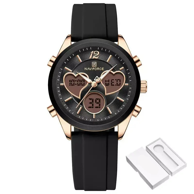 Glam Pulse Ladies’ Watch, ladies watch, women’s watch, ladies wristwatch, elegant ladies watch, fashion ladies watch, luxury women’s watch, quartz ladies watch, waterproof ladies watch, heart shaped ladies watch, silicone strap ladies watch, casual ladies watch, dual display women’s watch, stylish ladies watch, gift watch for women, girls fashion watch