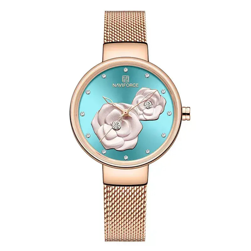 Bloom Elegance Women’s Watch,women’s luxury watch, elegant ladies wristwatch, stainless steel mesh women’s watch, quartz movement ladies watch, waterproof women’s wristwatch, fashion & casual ladies watch, floral design women’s watch, slim dial women’s watch, stylish watch for women UK, ladies gift wristwatch, everyday wear women’s watch, charming girl watch, sophisticated women’s timepiece, affordable luxury women’s watch, best ladies watch UK