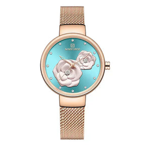 Bloom Elegance Women’s Watch,women’s luxury watch, elegant ladies wristwatch, stainless steel mesh women’s watch, quartz movement ladies watch, waterproof women’s wristwatch, fashion & casual ladies watch, floral design women’s watch, slim dial women’s watch, stylish watch for women UK, ladies gift wristwatch, everyday wear women’s watch, charming girl watch, sophisticated women’s timepiece, affordable luxury women’s watch, best ladies watch UK