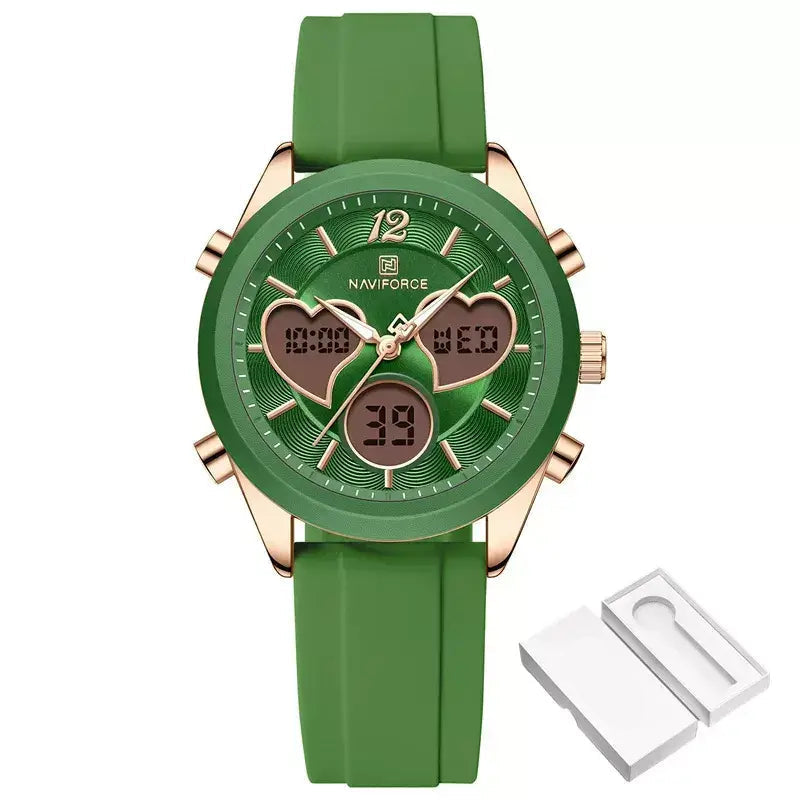 Glam Pulse Ladies’ Watch, ladies watch, women’s watch, ladies wristwatch, elegant ladies watch, fashion ladies watch, luxury women’s watch, quartz ladies watch, waterproof ladies watch, heart shaped ladies watch, silicone strap ladies watch, casual ladies watch, dual display women’s watch, stylish ladies watch, gift watch for women, girls fashion watch