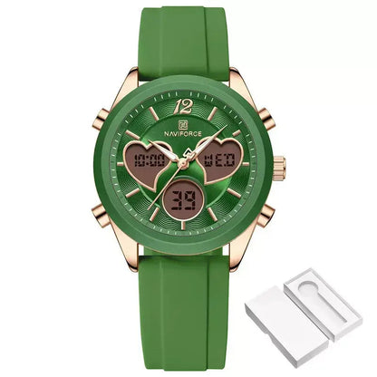 Glam Pulse Ladies’ Watch, ladies watch, women’s watch, ladies wristwatch, elegant ladies watch, fashion ladies watch, luxury women’s watch, quartz ladies watch, waterproof ladies watch, heart shaped ladies watch, silicone strap ladies watch, casual ladies watch, dual display women’s watch, stylish ladies watch, gift watch for women, girls fashion watch