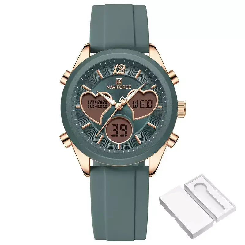 Glam Pulse Ladies’ Watch, ladies watch, women’s watch, ladies wristwatch, elegant ladies watch, fashion ladies watch, luxury women’s watch, quartz ladies watch, waterproof ladies watch, heart shaped ladies watch, silicone strap ladies watch, casual ladies watch, dual display women’s watch, stylish ladies watch, gift watch for women, girls fashion watch