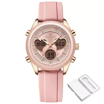 Glam Pulse Ladies’ Watch, ladies watch, women’s watch, ladies wristwatch, elegant ladies watch, fashion ladies watch, luxury women’s watch, quartz ladies watch, waterproof ladies watch, heart shaped ladies watch, silicone strap ladies watch, casual ladies watch, dual display women’s watch, stylish ladies watch, gift watch for women, girls fashion watch