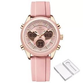 Glam Pulse Ladies’ Watch, ladies watch, women’s watch, ladies wristwatch, elegant ladies watch, fashion ladies watch, luxury women’s watch, quartz ladies watch, waterproof ladies watch, heart shaped ladies watch, silicone strap ladies watch, casual ladies watch, dual display women’s watch, stylish ladies watch, gift watch for women, girls fashion watch